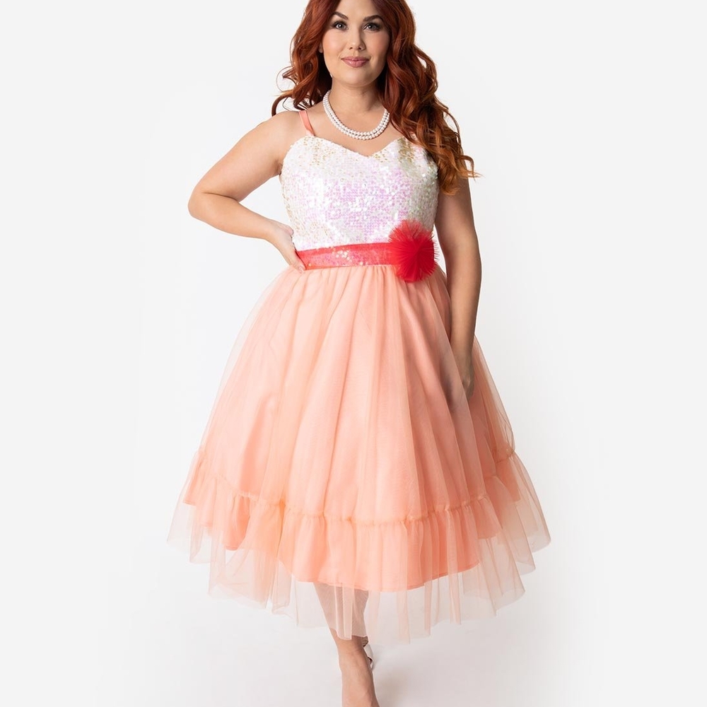 Barbie X Unique Vintage Peaches N Cream Chiffon Dress